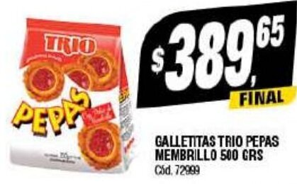 Supermercados Yaguar GALLETITAS TRIO PEPAS MEMBRILLO 500 GRS Cód. 72999 oferta