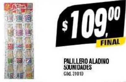 Supermercados Yaguar PALILLERO ALADINO 50UNIDADES Cod. 31010 oferta