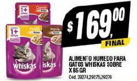 Supermercados Yaguar ALIMENTO HUMEDO PARA GATOS WHISKAS SOBRE oferta