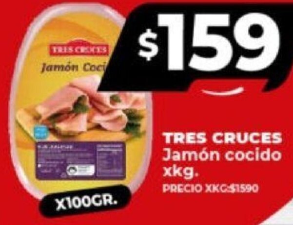 Supermayorista Vital TRES CRUCES Jamón cocido xkg. PRECIO XKG: $1590 oferta