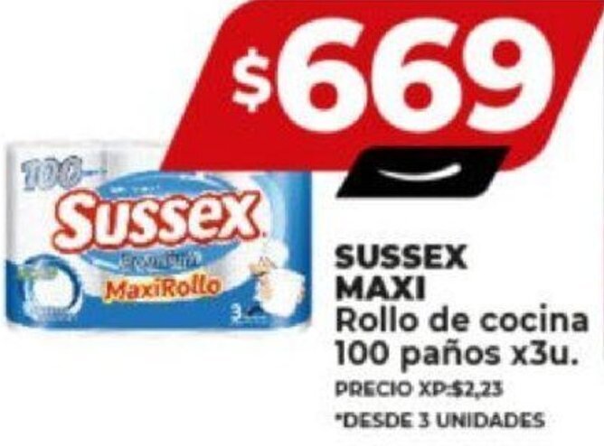 Supermayorista Vital SUSSEX MAXI Rollo de cocina 100 paños x3u. oferta
