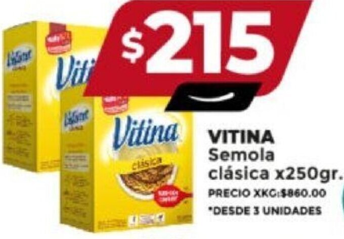 Supermayorista Vital VITINA Semola clasica clásica x250gr. PRECIO XKC:$860.00 *DESDE 3 UNIDADES oferta