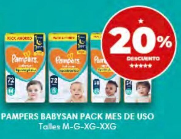 Supermayorista Vital PAMPERS BABYSAN PACK MES DE USO Talles M-G-XG-XXG oferta