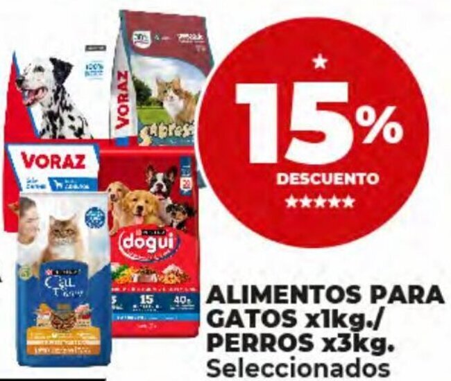 Supermayorista Vital ALIMENTOS PARA GATOS x1kg./ PERROS x3kg. Seleccionados oferta
