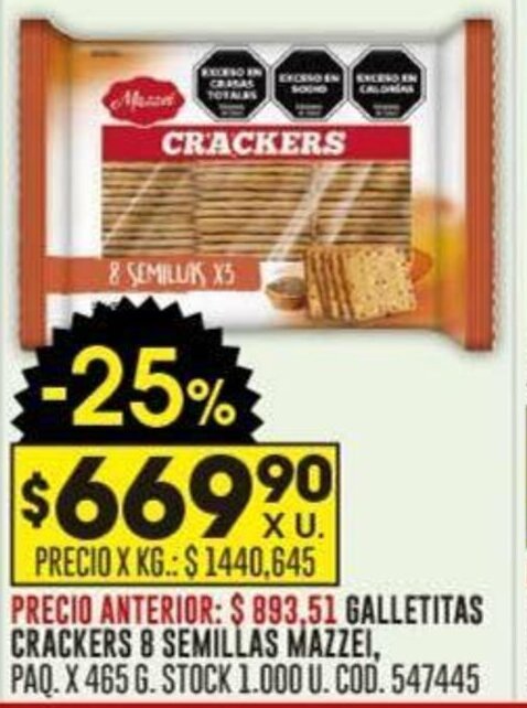 Coto GALLETITAS CRACKERS 8 SEMILLAS MAZZEI PAQ X 465G oferta
