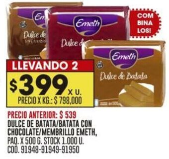 Coto DULCE DE BATATA/BATATA CON CHOCOLATE/MEMBRILLO EMETH, PAQ.X 500 G. oferta