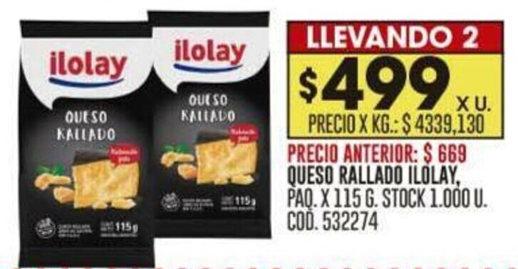 Coto QUESO RALLADO ILOLAY, PAQ. X 115 G. oferta
