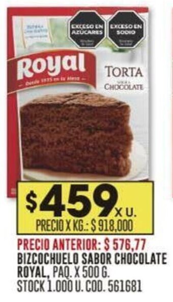 Coto BIZCOCHUELO SABOR CHOCOLATE ROYAL, PAQ. X 500 G. oferta