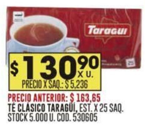 Coto TE CLASICO TARAGUI, EST. X 25 SAQ. oferta