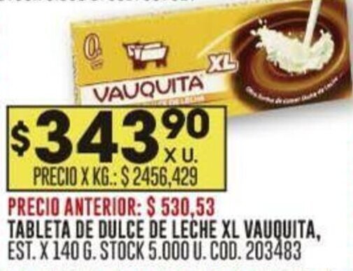 Coto TABLETA DE DULCE DE LECHE XL VAUQUITA, EST. X 140 G. oferta
