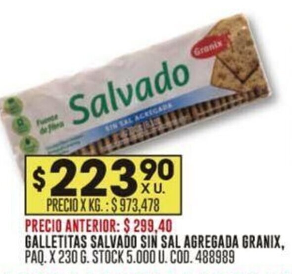 Coto GALLETITAS SALVADO SIN SAL AGREGADA GRANIX, PAQ. X 230 G. oferta