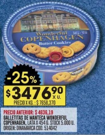 GALLETITAS DE MANTECA WONDERFUL COPENHAGEN, LATA X 454 G.