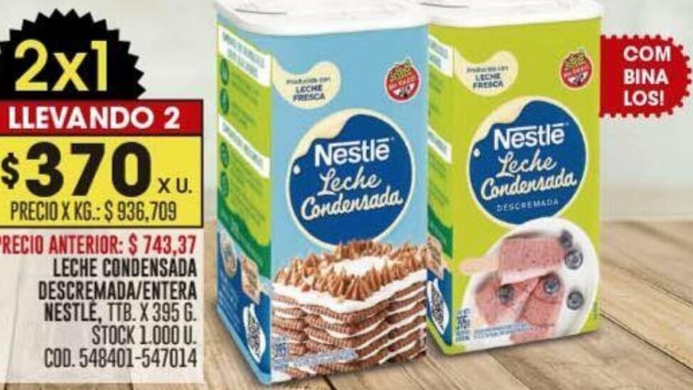Coto LECHE CONDENSADA DESCREMADA/ENTERA NESTLÉ, TTB. X 395 G. oferta