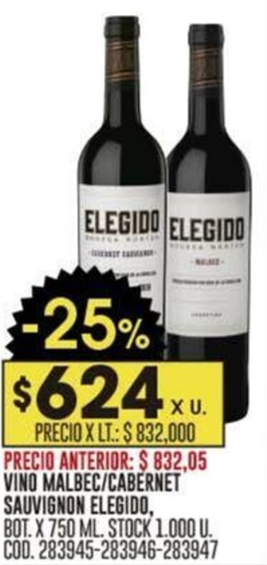Coto VINO MALBEC/CABERNET SAUVIGNON ELEGIDO, BOT. X 750 ML. oferta