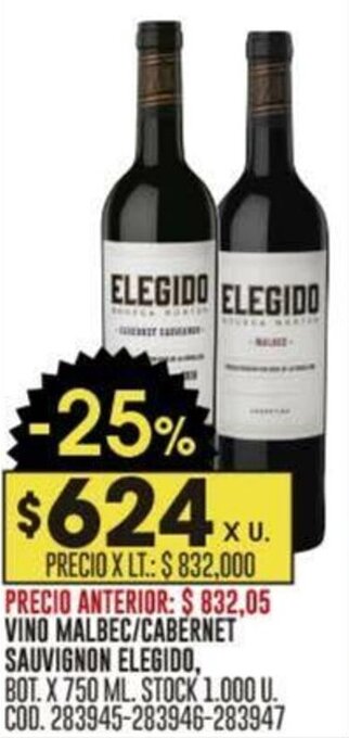 Coto VINO MALBEC/CABERNET SAUVIGNON ELEGIDO, BOT. X 750 ML. oferta