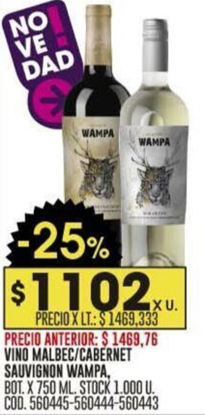 Coto VINO MALBEC/CABERNET SAUVIGNON WAMPA, BOT. X 750ML oferta