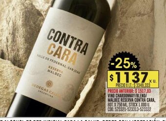 Coto VINO CHARDONNAY/BLEND/ MALBEC RESERVA CONTRA CARA, BOT. X 750 ML. oferta