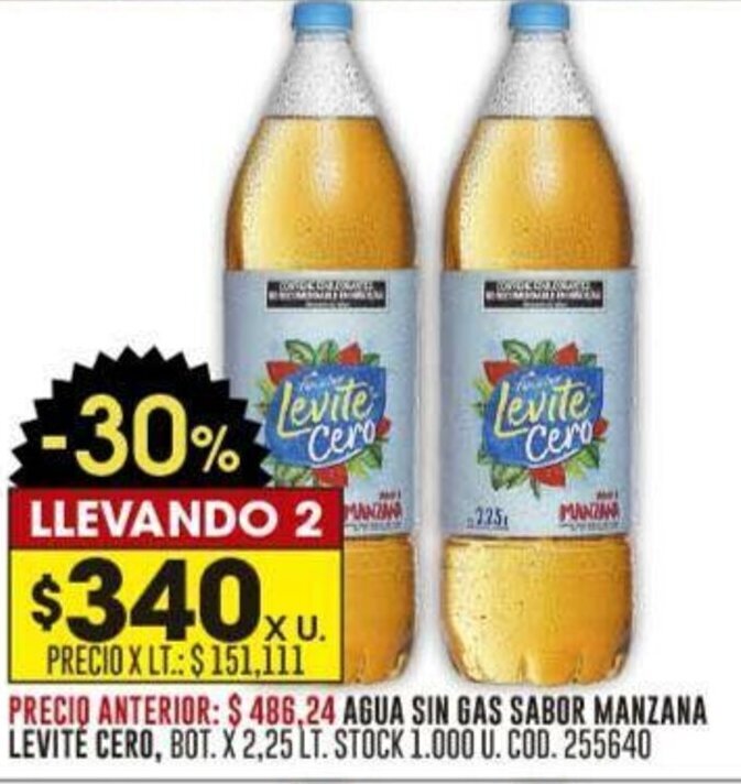 Coto AGUA SIN GAS SABOR MANZANA LEVITÉ CERO, BOT. X 2,25 LT. oferta