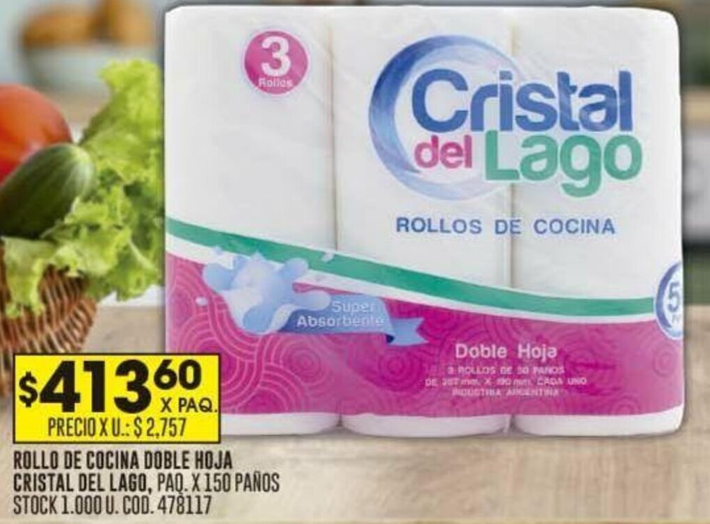 Coto ROLLO DE COCINA DOBLE HOJA CRISTAL DEL LAGO, PAQ. X 150 PAÑOS oferta