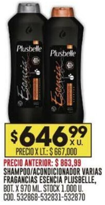 Coto SHAMPOO/ACONDICIONADOR VARIAS FRAGANCIAS ESENCIA PLUSBELLE, BOT. X 970 ML. oferta