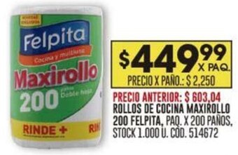 Coto ROLLOS DE COCINA MAXIROLLO 200 FELPITA, PAQ. X 200 PAÑOS oferta