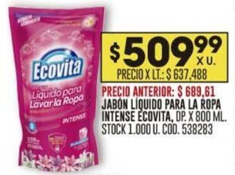 Coto JABON LIQUIDO PARA LA ROPA INTENSE ECOVITA, DP. X 800 ML. oferta