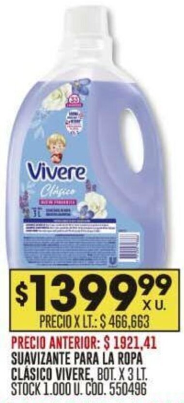 Coto SUAVIZANTE PARA LA ROPA CLÁSICO VIVERE, BOT. X 3 LT. oferta