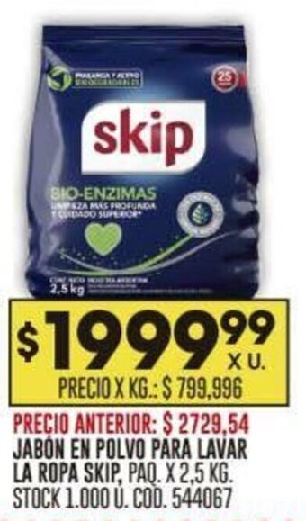 Coto JABÓN EN POLVO PARA LAVAR LA ROPA SKIP, PAQ. X 2,5 KG. oferta