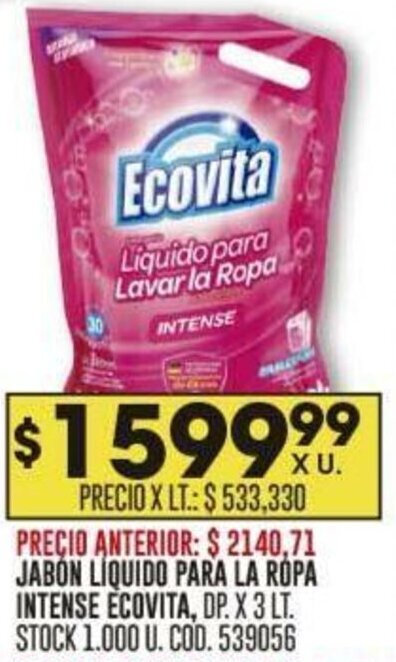Coto JABON LIQUIDO PARA LA ROPA INTENSE ECOVITA, DP. X 3 LT. oferta