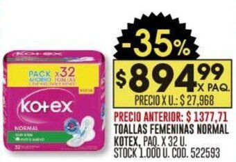 Coto TOALLAS FEMENINAS NORMAL KOTEX, PAQ. X 32 U. oferta