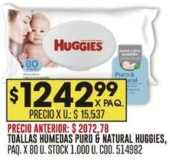 Coto TOALLAS HUMEDAS PURO & NATURAL HUGGIES,PAQ X 80U oferta
