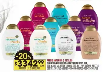 Coto SHAMPOO/ACONDICIONADOR VARIOS TIPOS OGX, BOT. X 385 ML. oferta