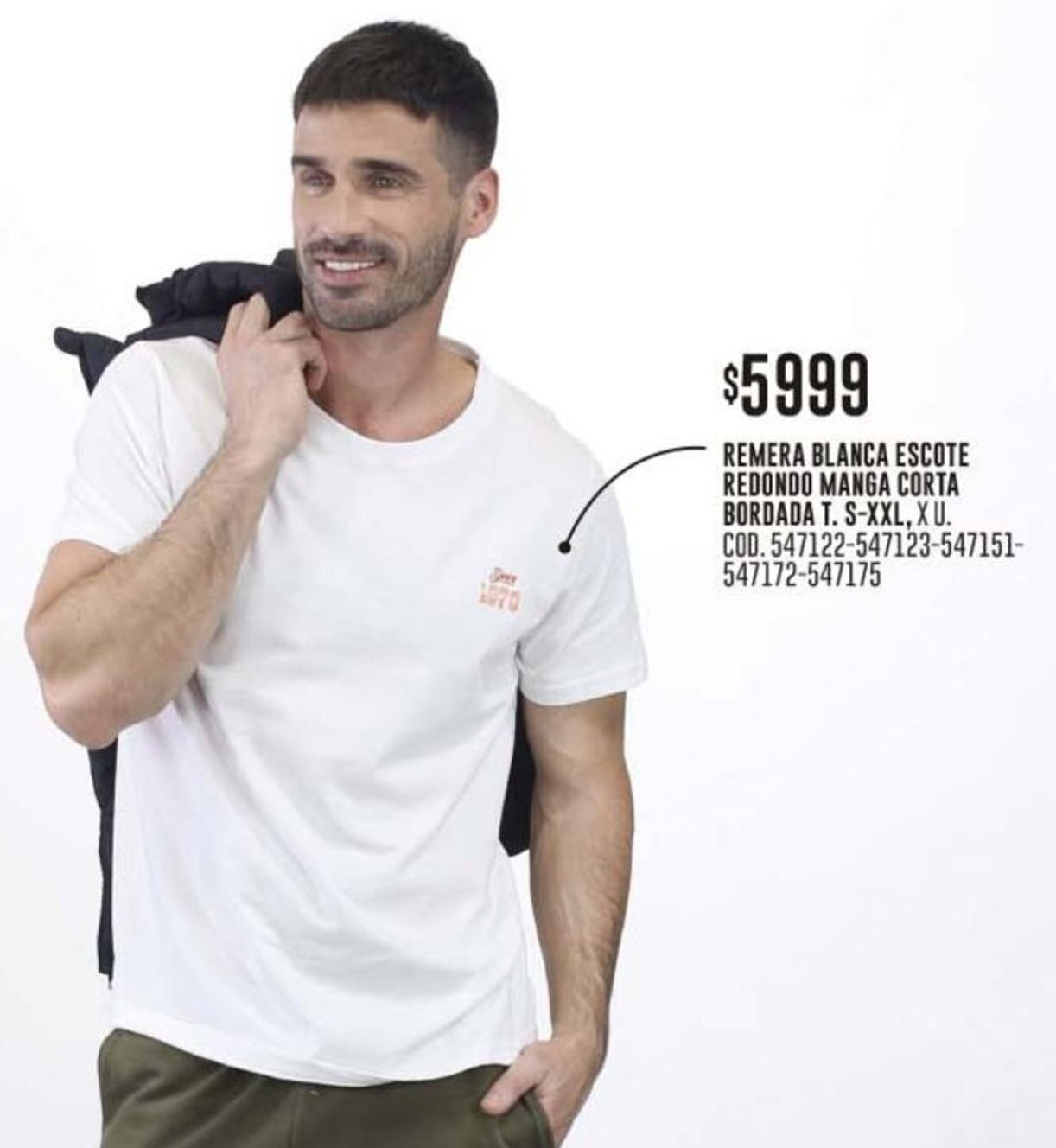 Coto REMERA BLANCA ESCOTE REDONDO MANGA CORTA BORDADA T. S-XXL, XU. oferta