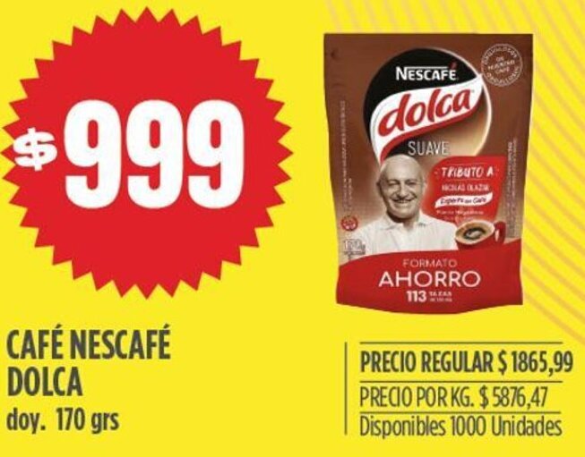 Supermercados Vea CAFÉ NESCAFÉ DOLCA doy. 170 grs oferta