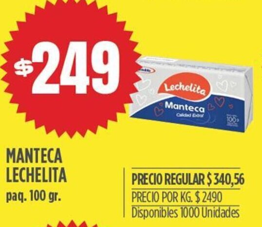 Supermercados Vea MANTECA LECHELITA paq. 100 gr. oferta