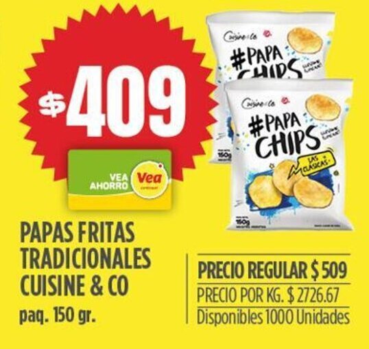 Supermercados Vea PAPAS FRITAS TRADICIONALES CUISINE & CO paq. 150 gr. oferta