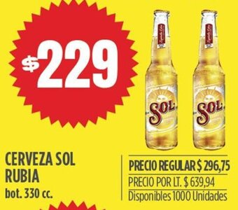 Supermercados Vea CERVEZA SOL RUBIA bot.330 cc. oferta