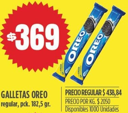 Supermercados Vea GALLETAS OREO regular, pck. 182,5 gr. oferta