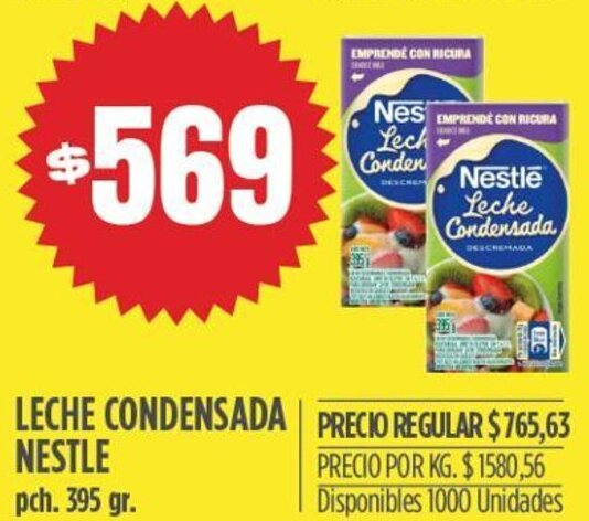 Supermercados Vea LECHE CONDENSADA PRECIO REGULAR $765,63 NESTLE pch. 395 gr. oferta