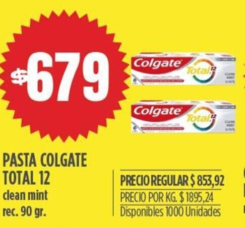 Supermercados Vea PASTA COLGATE TOTAL 12 clean mint rec. 90 gr. oferta