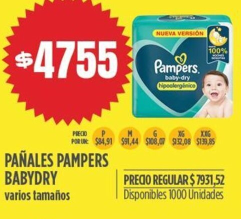 Supermercados Vea PAÑALES PAMPERS BABYDRY varios tamaños oferta