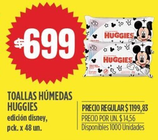 Supermercados Vea TOALLAS HÚMEDAS HUGGIES edición disney, pck. x 48 un. oferta