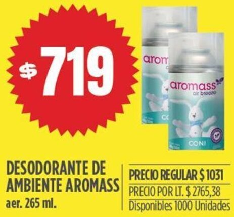 Supermercados Vea DESODORANTE DE AMBIENTE AROMASS aer. 265ml oferta