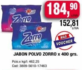 Maxiconsumo JABON POLVO ZORRO x 400 grs. oferta