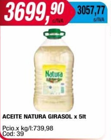 Maxiconsumo ACEITE NATURA GIRASOL x 5lt oferta