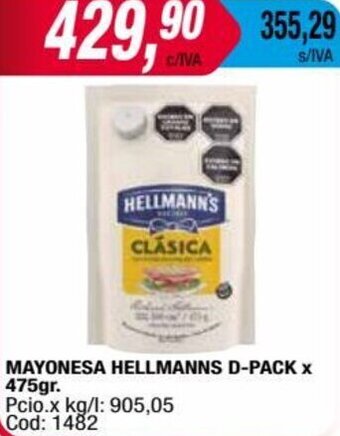 Maxiconsumo MAYONESA HELLMANNS D-PACK x 475gr. oferta
