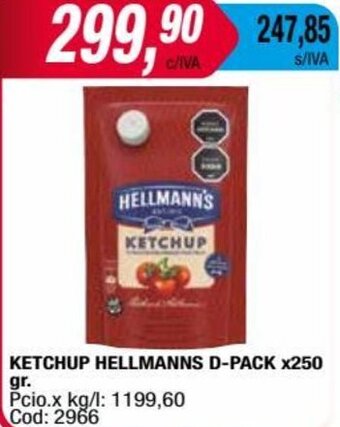 Maxiconsumo KETCHUP HELLMANNS D-PACK X250 gr. oferta