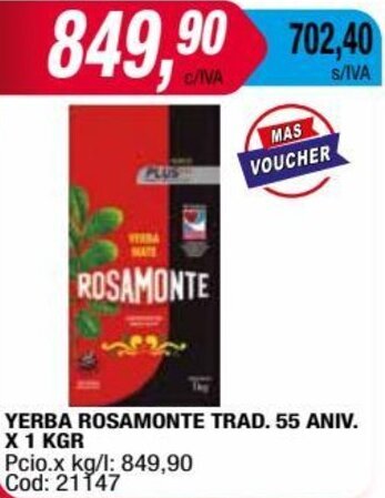 Maxiconsumo YERBA ROSAMONTE TRAD. 55 ANIV. X 1 KGR oferta