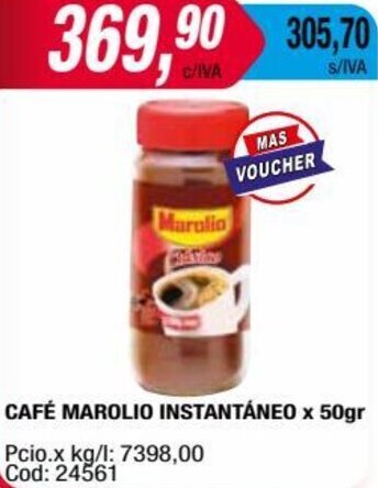Maxiconsumo CAFÉ MAROLIO INSTANTÁNEO x 50gr oferta