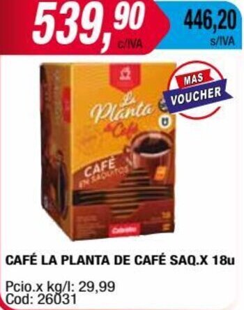 Maxiconsumo CAFÉ LA PLANTA DE CAFÉ SAQ.X 18u oferta